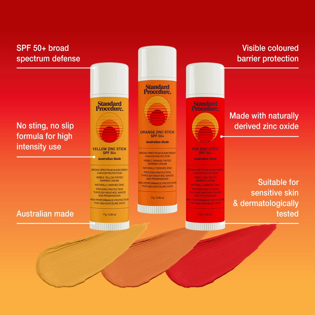 Zinc Sunscreen Sticks SPF 50+: Yellow, Orange & Red
