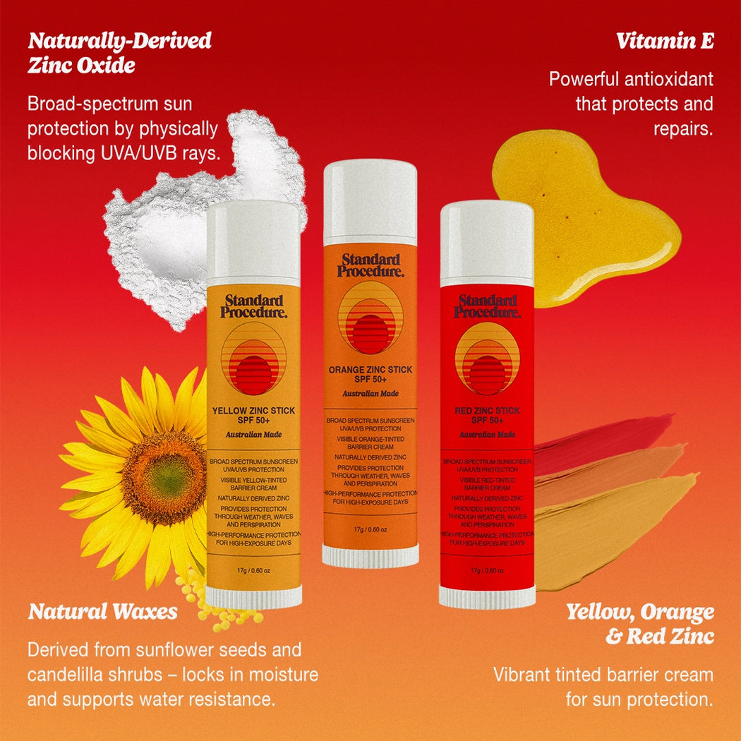 Zinc Sunscreen Sticks SPF 50+: Yellow, Orange & Red