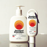 Standard Procedure SPF 50 Sunscreen Refill Kit with a 500ml pump bottle and a 60ml travel tube with carabiner.