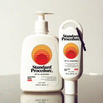 Standard Procedure SPF 50 Sunscreen Refill Kit with a 500ml pump bottle and a 60ml travel tube with carabiner.