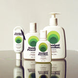 Aloe vera for sunburn bottles from Standard Procedure displayed on a reflective surface in various sizes, highlighting cooling, soothing, and moisturizing after-sun care made with locally sourced aloe