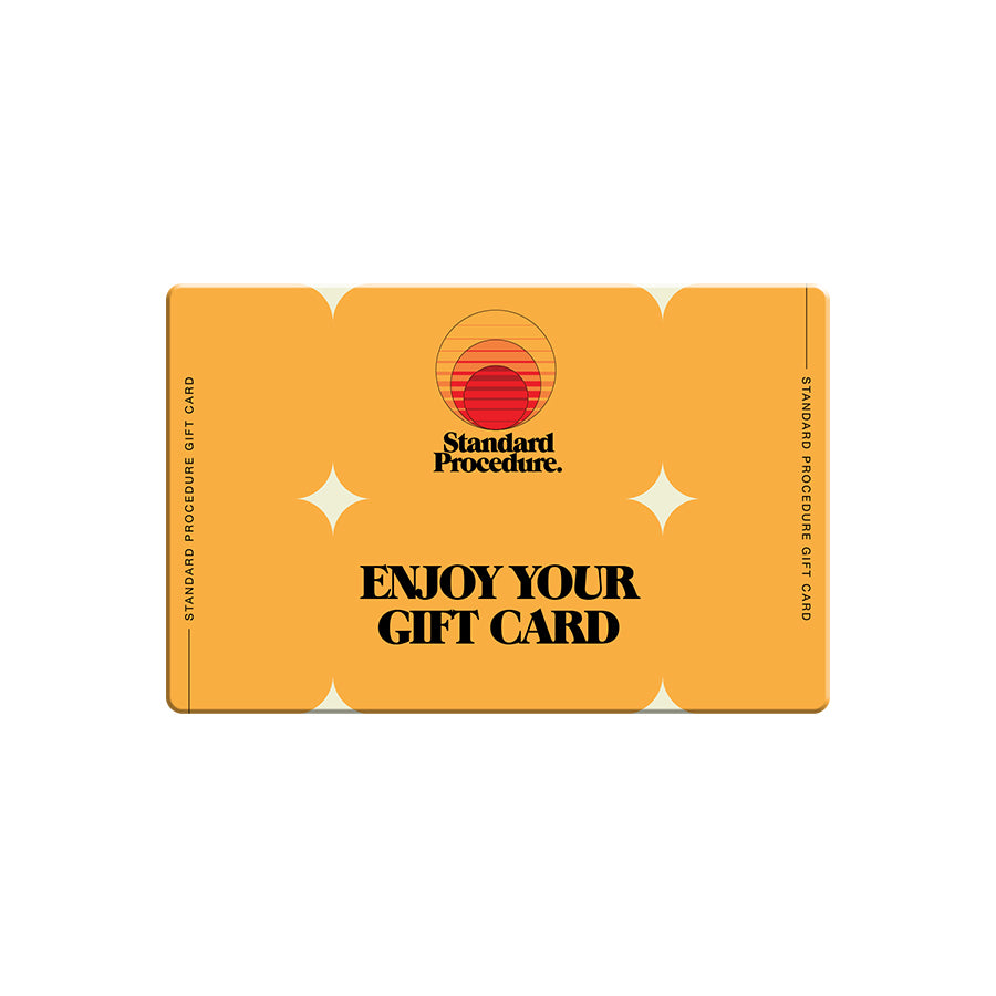 Orange Standard Procedure digital gift card with sunset logo and Enjoy Your Gift Card message.